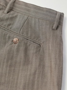 mfpen - Service Straight-Leg Pleated Pinstriped Wool Trousers - Brown