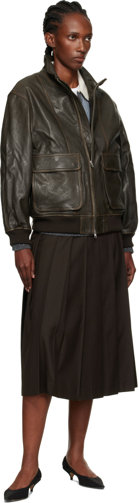 Dunst Brown Stand Collared Leather Jacket