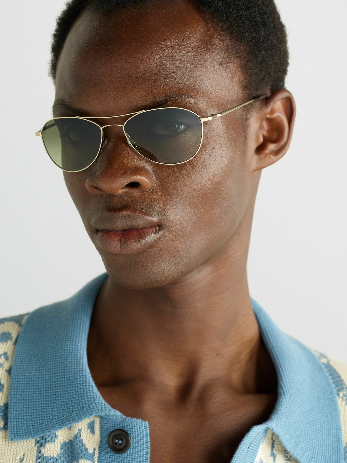 Oliver Peoples Aviator Aero Commander Polarized 61mm Sunglasses Gold Neutral EUC Oliver Peoples Aero II with Gold frame and Cognac lenses  main image 2