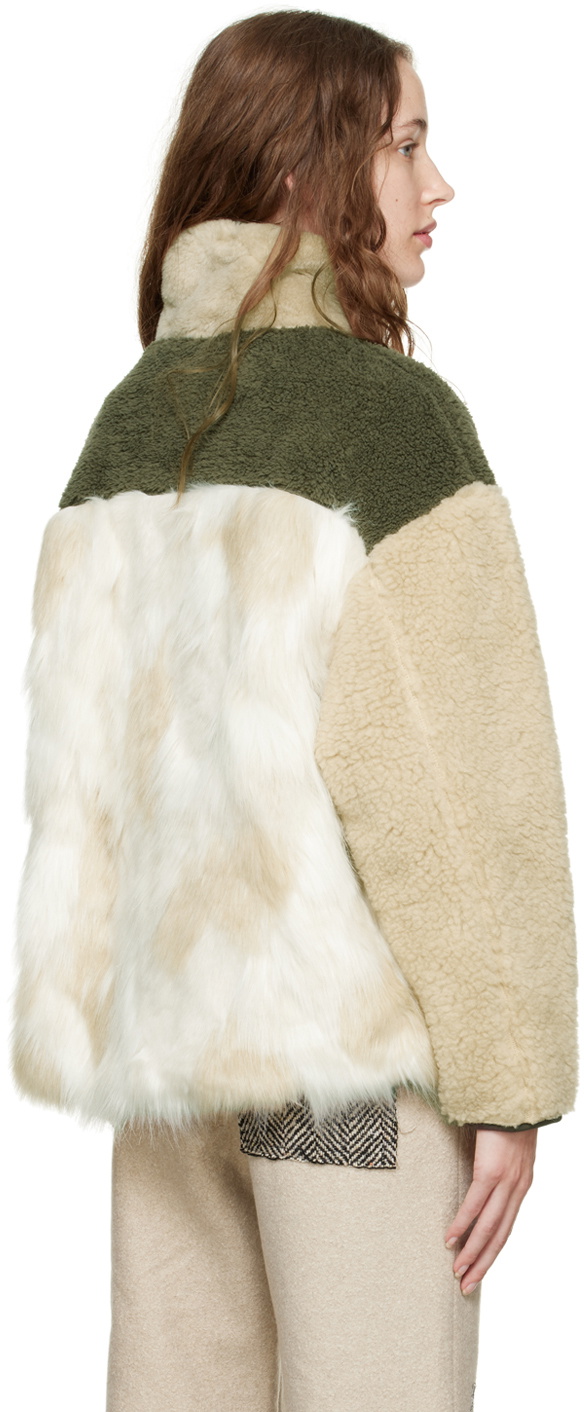 OPEN YY Beige Zip Faux-Fur Sweatshirt