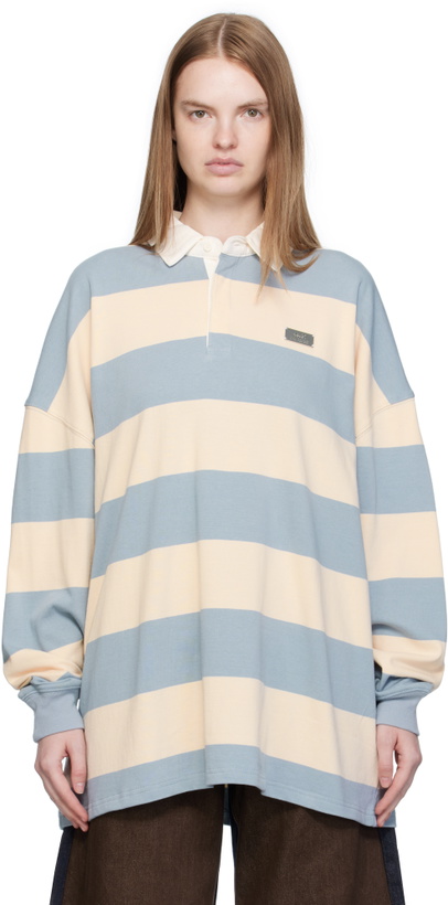 Photo: Ksubi Beige & Blue Rugged Rugby Jersey Polo