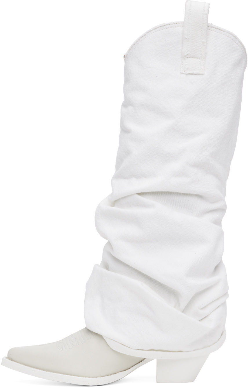 R13 White Mid Cowboy Denim Sleeve Boots