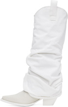 R13 White Mid Cowboy Denim Sleeve Boots