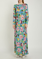 Rixo Marni Floral-print Satin Maxi Dress Blue