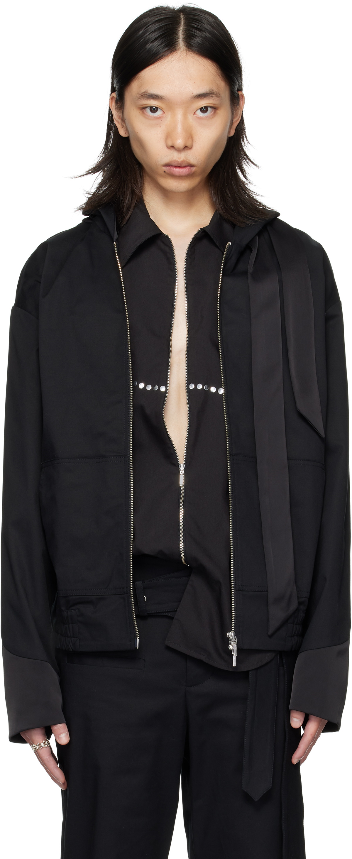 av vattev Black Hooded Scarf Jacket