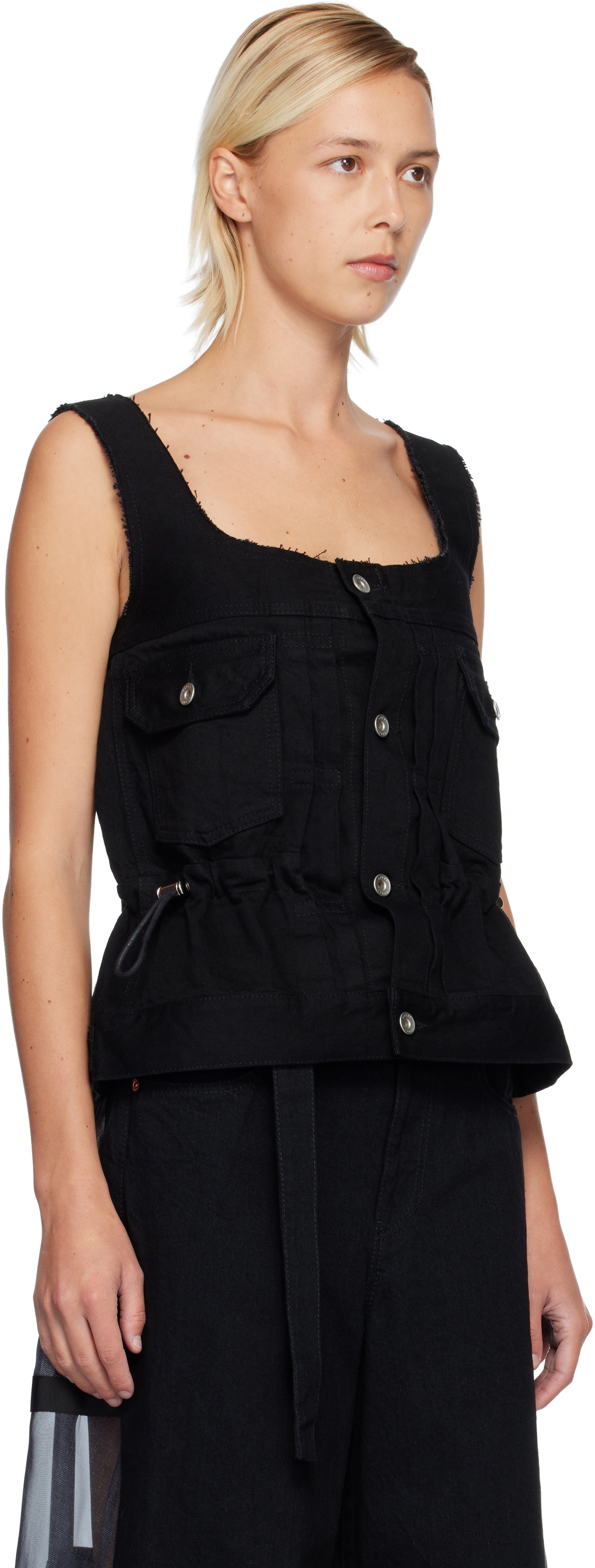sacai Black Square Neck Denim Tank Top Sacai