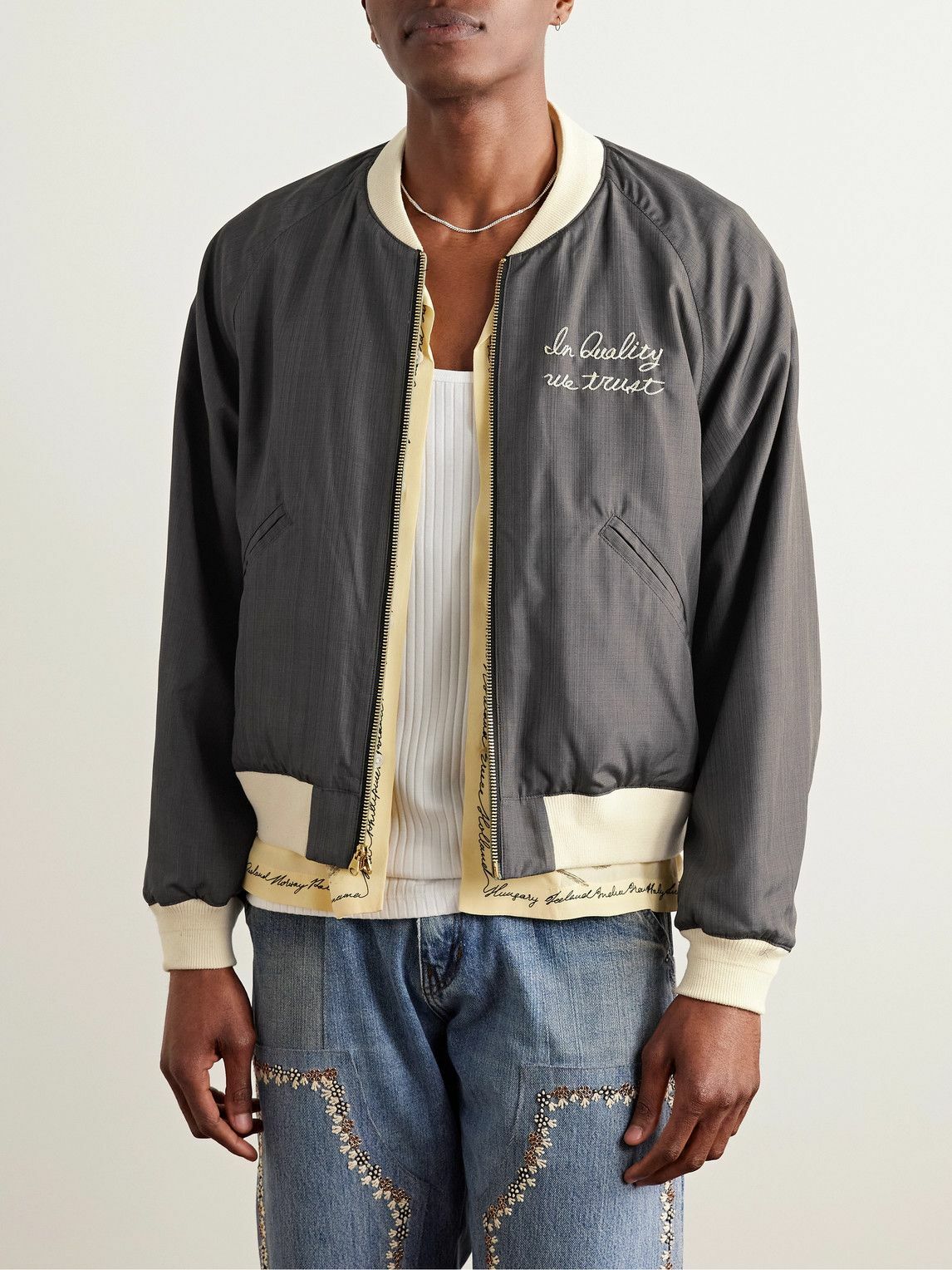 Visvim - Reversible Embroidered Silk-Satin and Cotton Bomber Jacket - Green