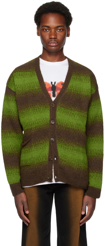 Photo: Pop Trading Company Green & Brown Striped Cardigan