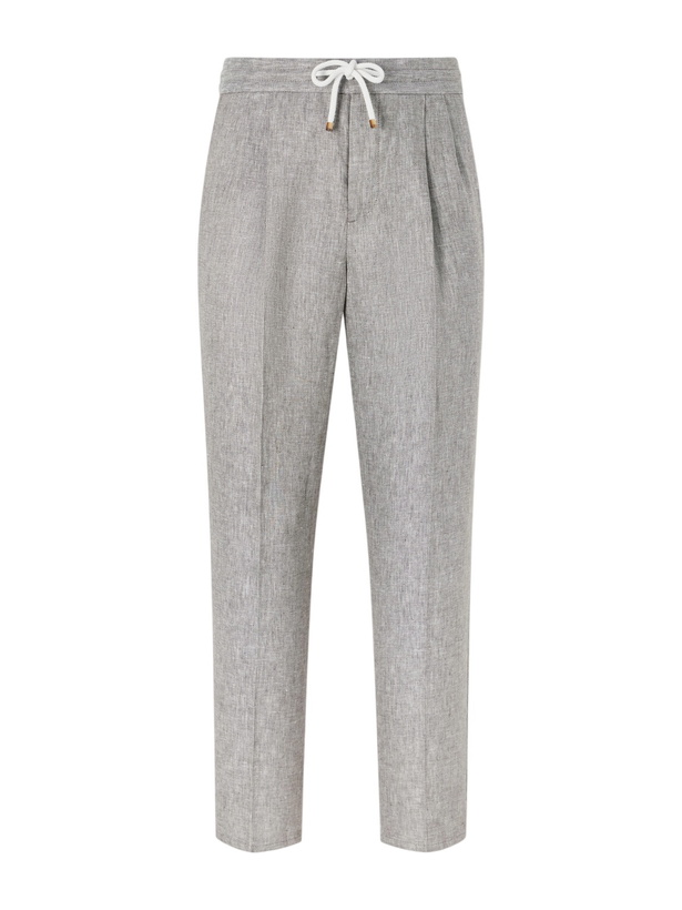 Photo: Brunello Cucinelli - Straight-Leg Pleated Hemp and Linen-Blend Twill Trousers - Gray