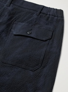 ALTEA - Bowery Pleated Stretch-Cotton Seersucker Bermuda Shorts - Blue - S