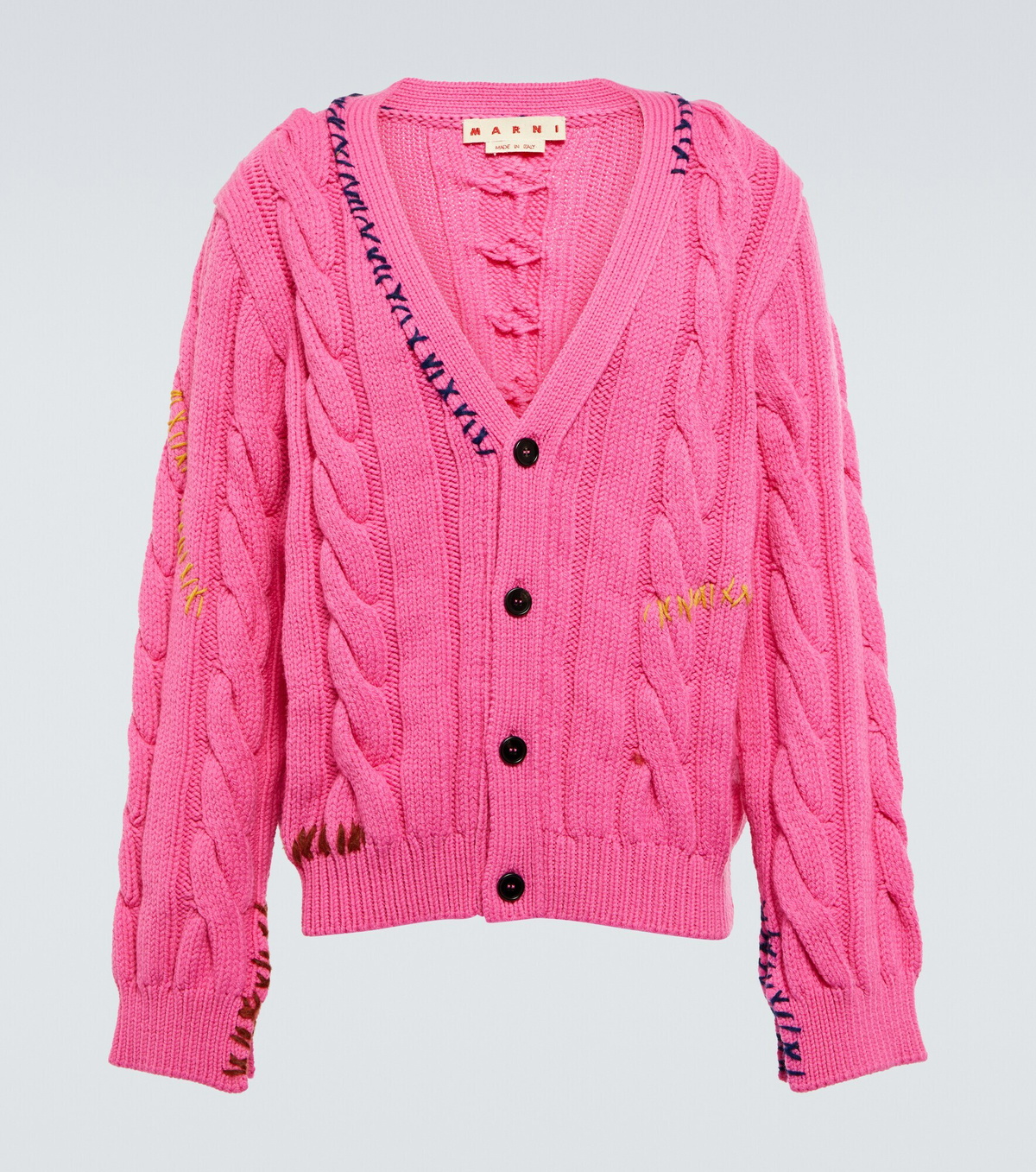 MARNI マルニ 21SS ウールハイゲージニットカーディガン CDMD0211Q0 ピンク 42 Marni ダメージ カーディガン | ピンク | FARFETCH JP