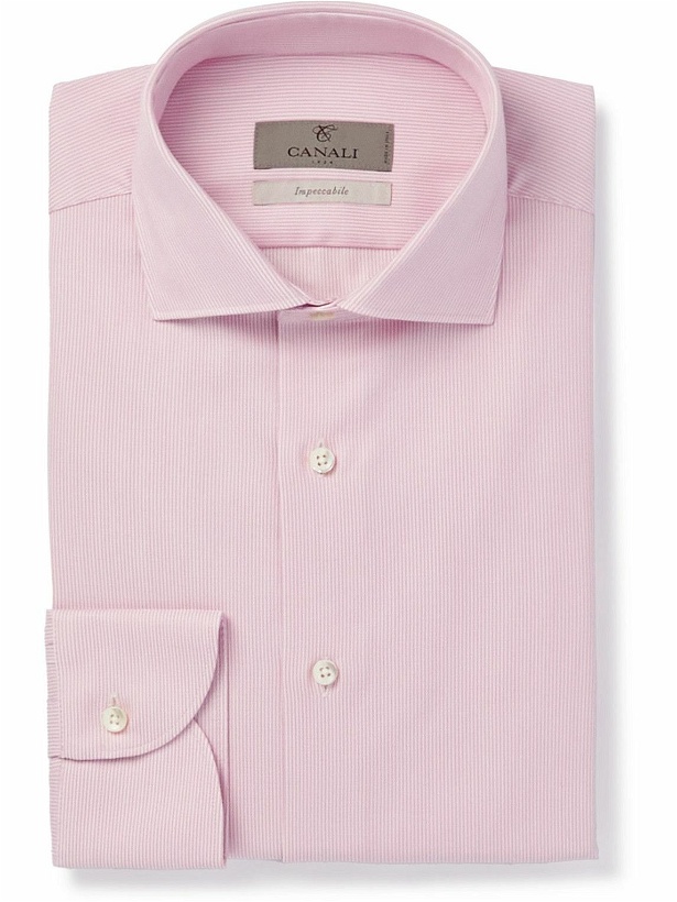 Photo: Canali - Impeccable Slim-Fit Striped Stretch-Cotton Shirt - Pink