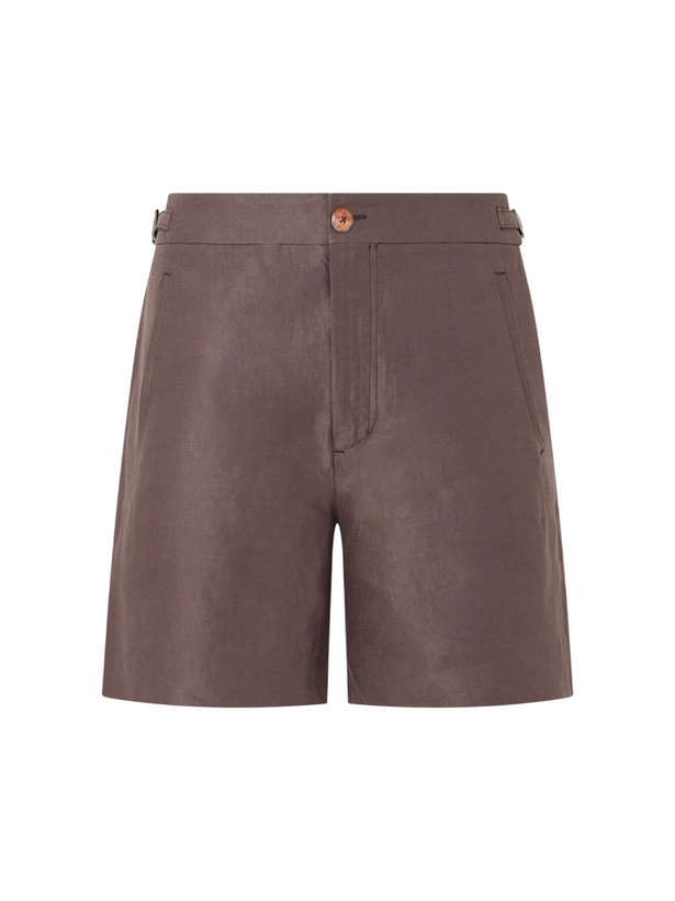 Photo: God's True Cashmere - Straight-Leg Linen-Twill Shorts - Brown