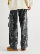 Post-Imperial - Ikeja Wide-Leg Printed Cotton-Velvet Drawstring Trousers - Gray