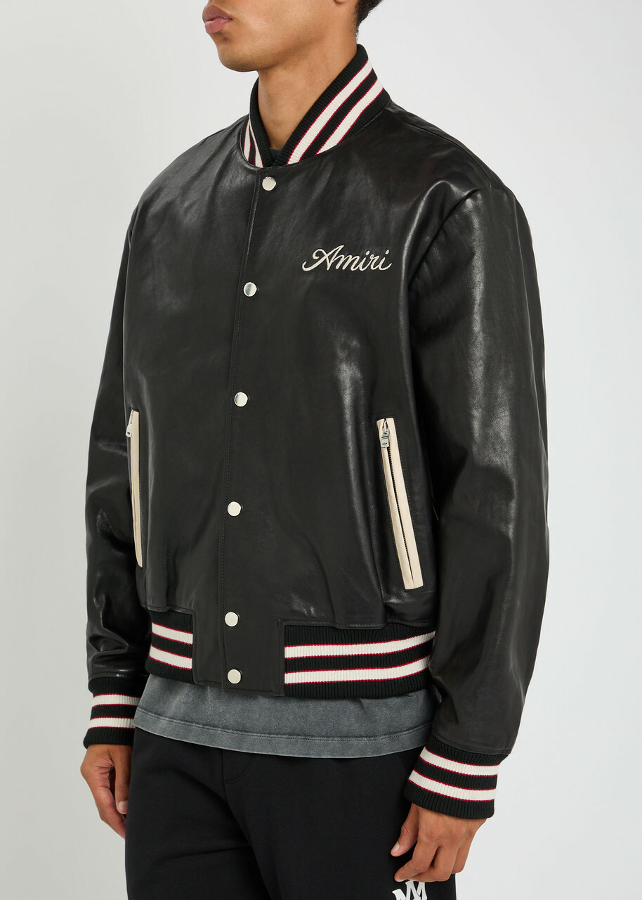 Amiri Club Amiri Appliquéd Leather Varsity Jacket Black