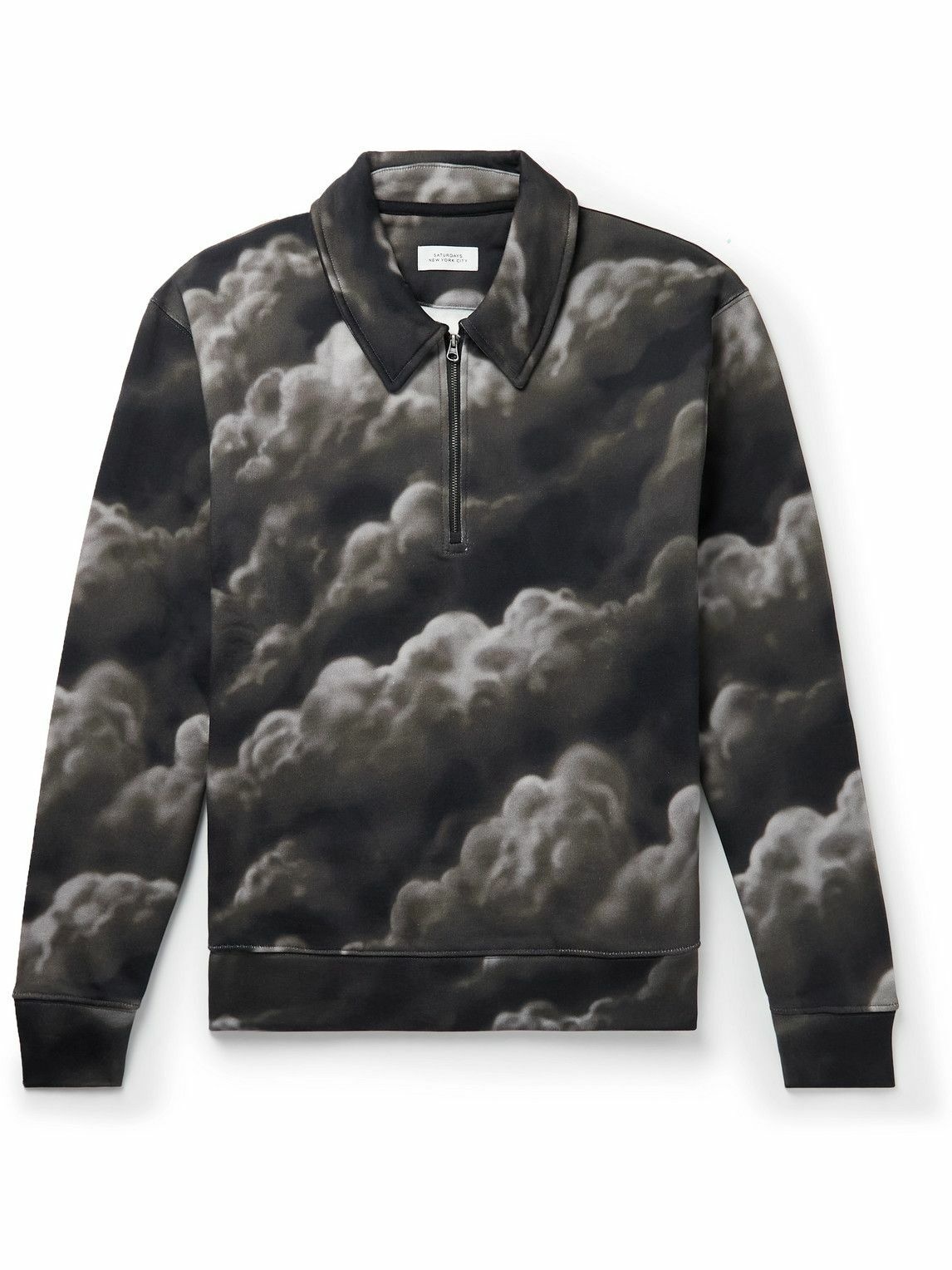 Photo: Saturdays NYC - Mott Cloudscape Printed Cotton-Jersey Half-Zip Sweatshirt - Black