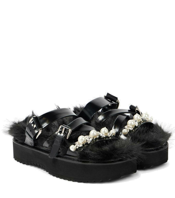 Photo: Simone Rocha Faux fur-trimmed leather platform sandals