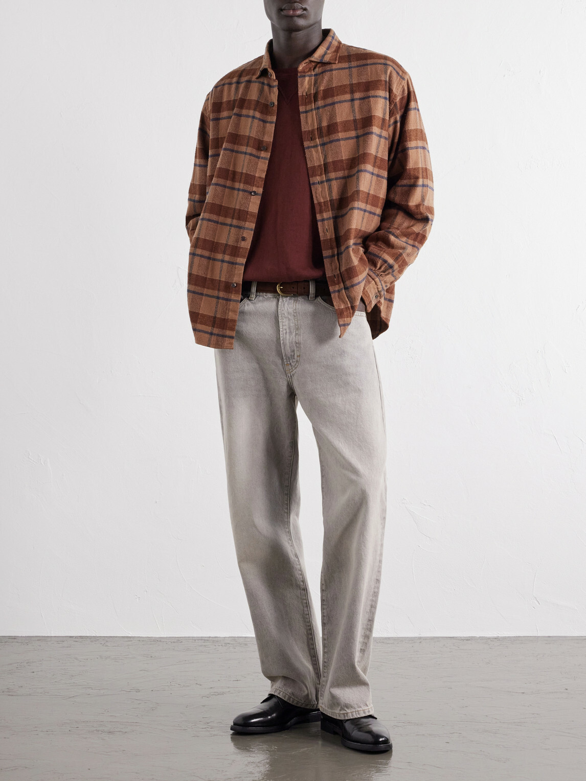 A.PRESSE - Checked Cotton and Silk-Blend Twill Shirt - Brown