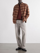 A.PRESSE - Checked Cotton and Silk-Blend Twill Shirt - Brown