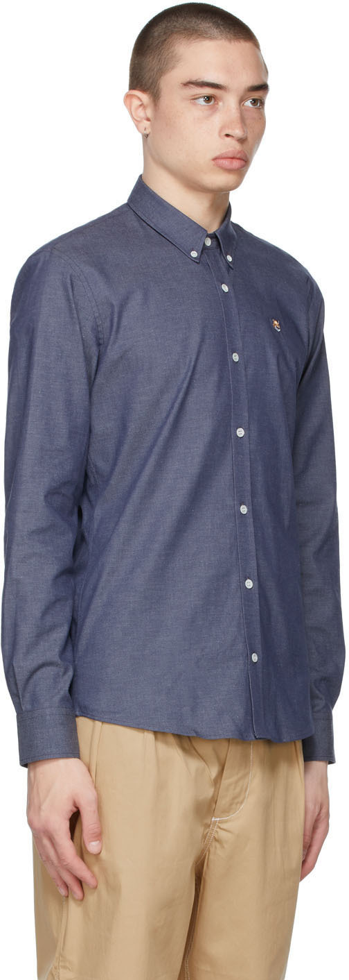 Maison Kitsuné Navy Fox Head Embroidery Classic Shirt Maison Kitsune