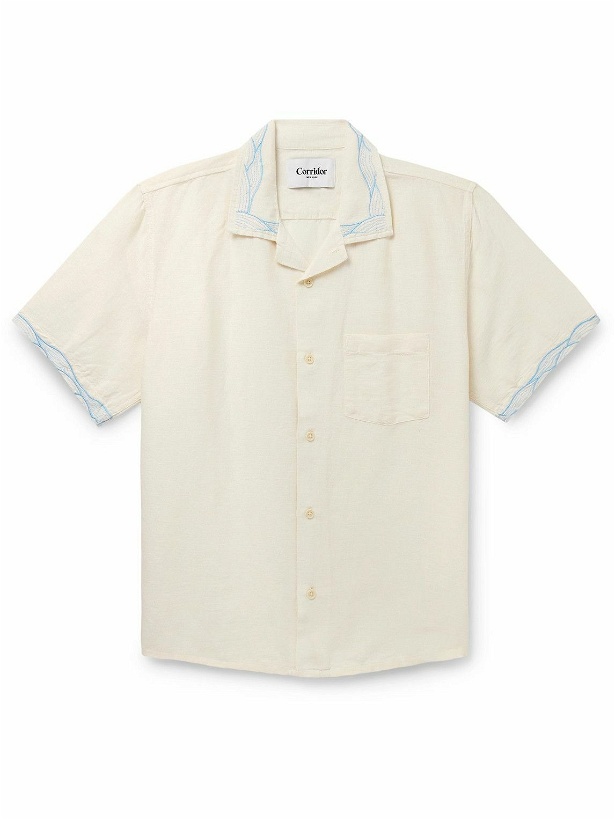 Photo: Corridor - Camp-Collar Embroidered Linen and Cotton-Blend Shirt - Neutrals