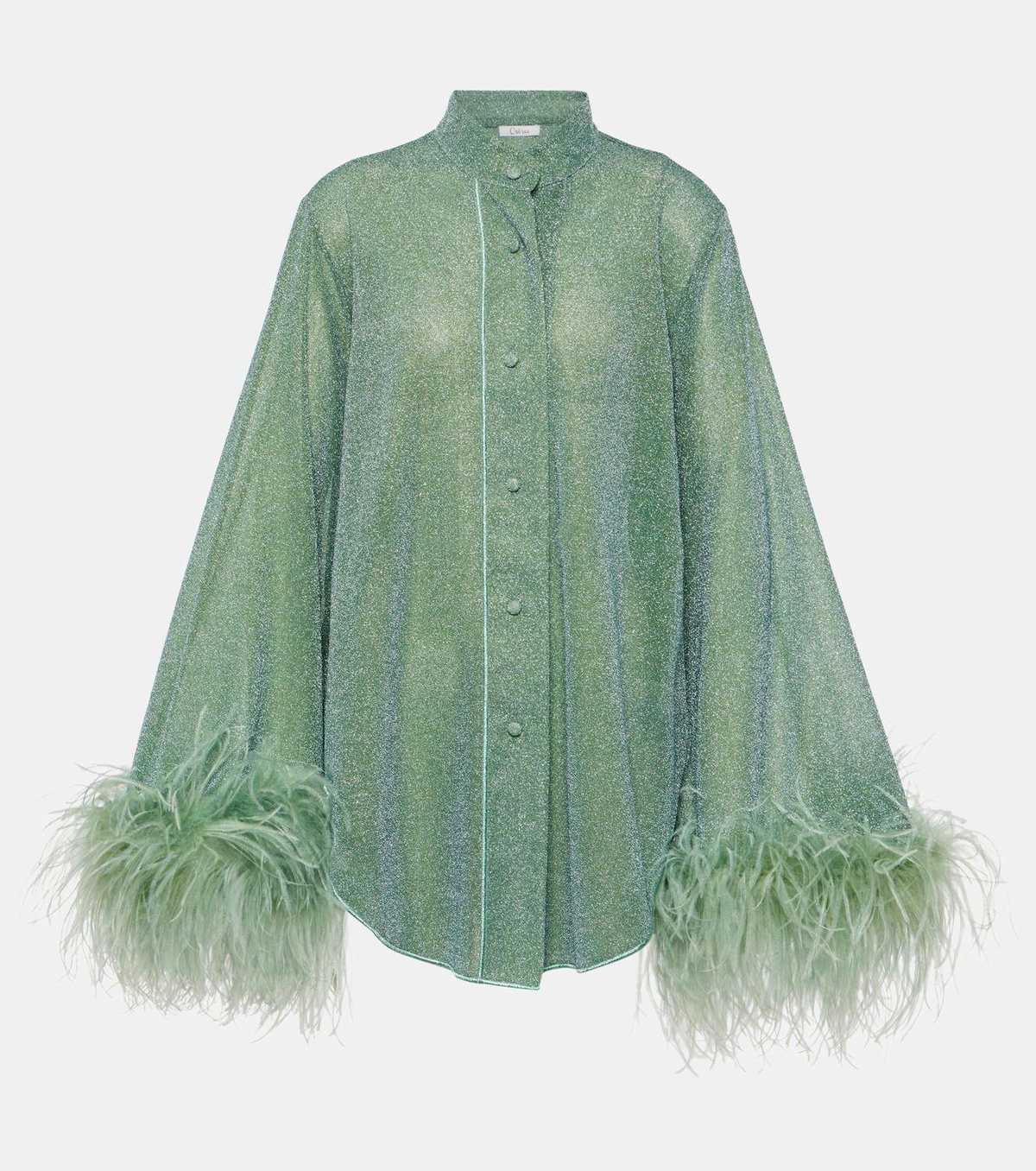 Osree Lumire Plumage feather-trimmed lam shirt Oseree
