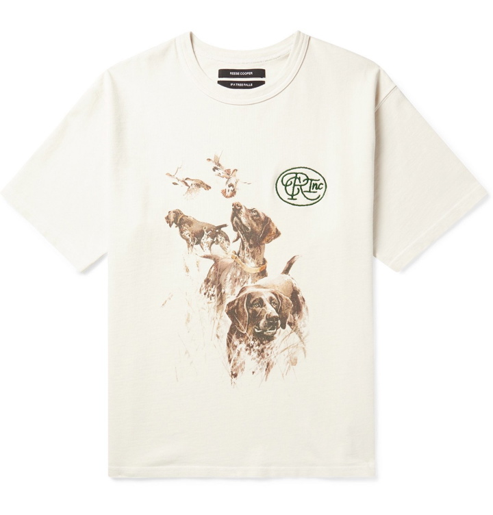 Photo: Reese Cooper® - Embroidered Printed Cotton-Jersey T-Shirt - Neutrals