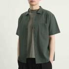YMC Men's Organic Seersucker Malick Shirt in Dark Green