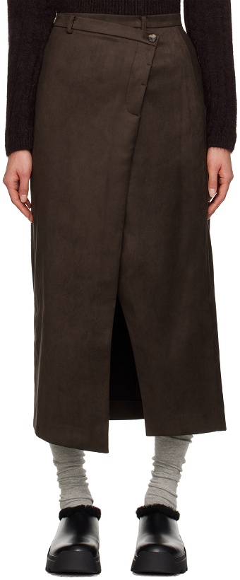 Photo: Youth Brown Wrap Faux-Leather Midi Skirt