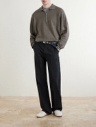 ATON - Linen and Cotton-Blend Half-Zip Polo Sweater - Gray