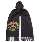 Burberry - Fringed Embroidered Cashmere Scarf - Men - Navy