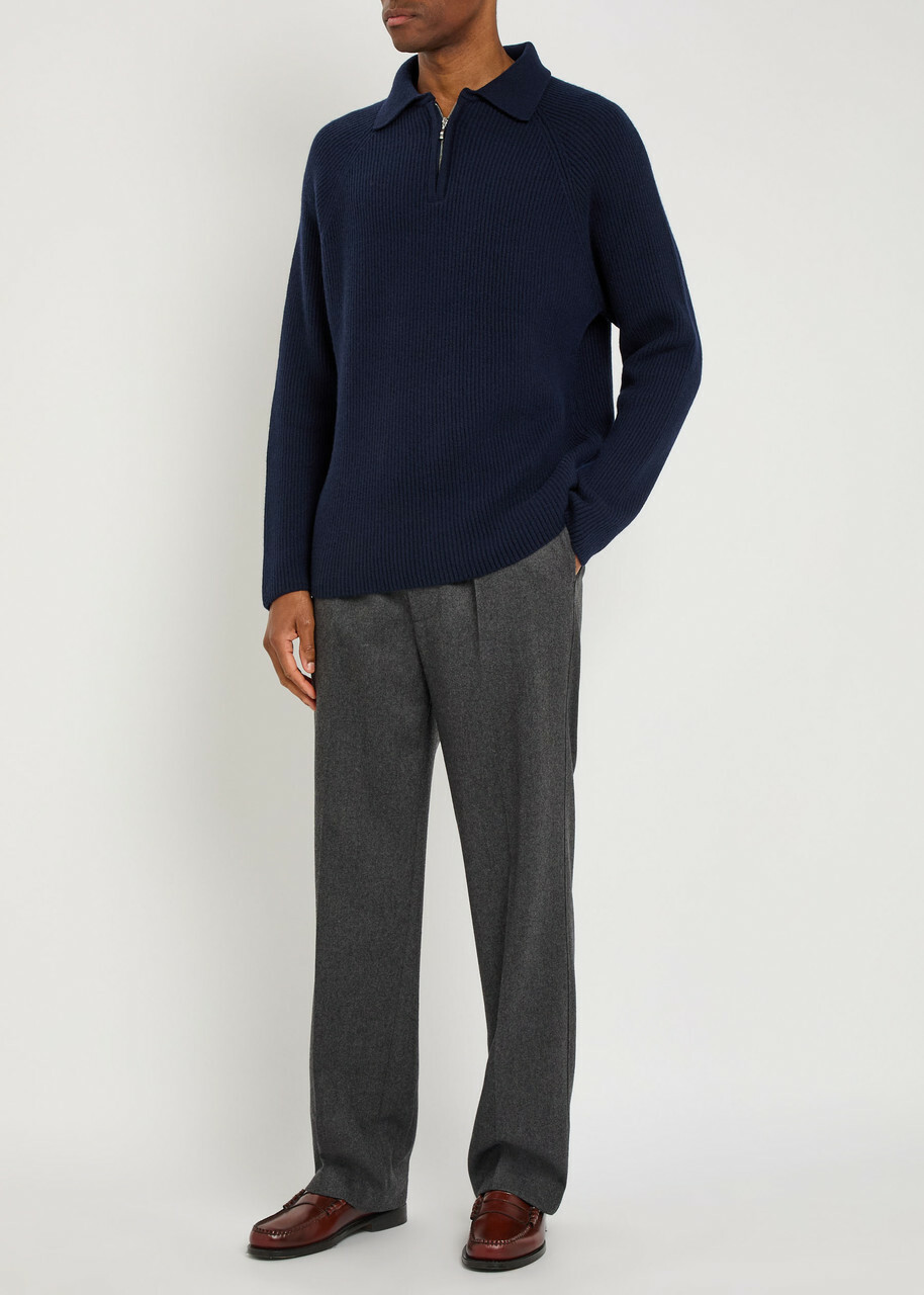 Begg & CO Magnus Cashmere Polo Jumper Navy
