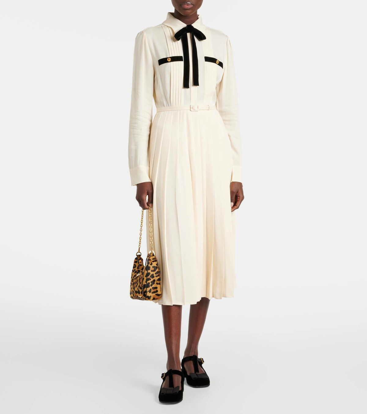 Prada Tie-neck pleated belted shirt dress Prada