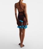Alaïa Floral-appliqué open-knit cotton minidress
