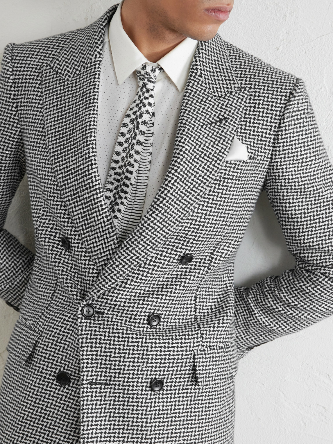 TOM FORD - Sequin-Detailed Houndstooth Wool-Blend Suit Jacket - Black