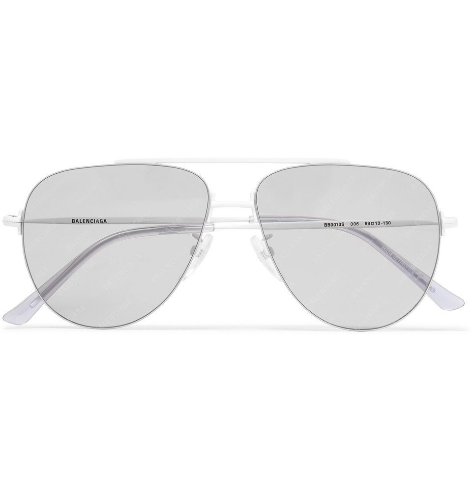 Balenciaga - Aviator-Style Silver-Tone Logo-Print Sunglasses - Silver