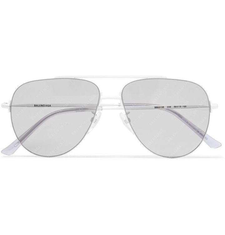 Photo: Balenciaga - Aviator-Style Silver-Tone Logo-Print Sunglasses - Silver