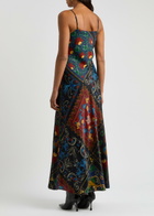 Farm Rio Printed Satin Maxi Slip Dress Black