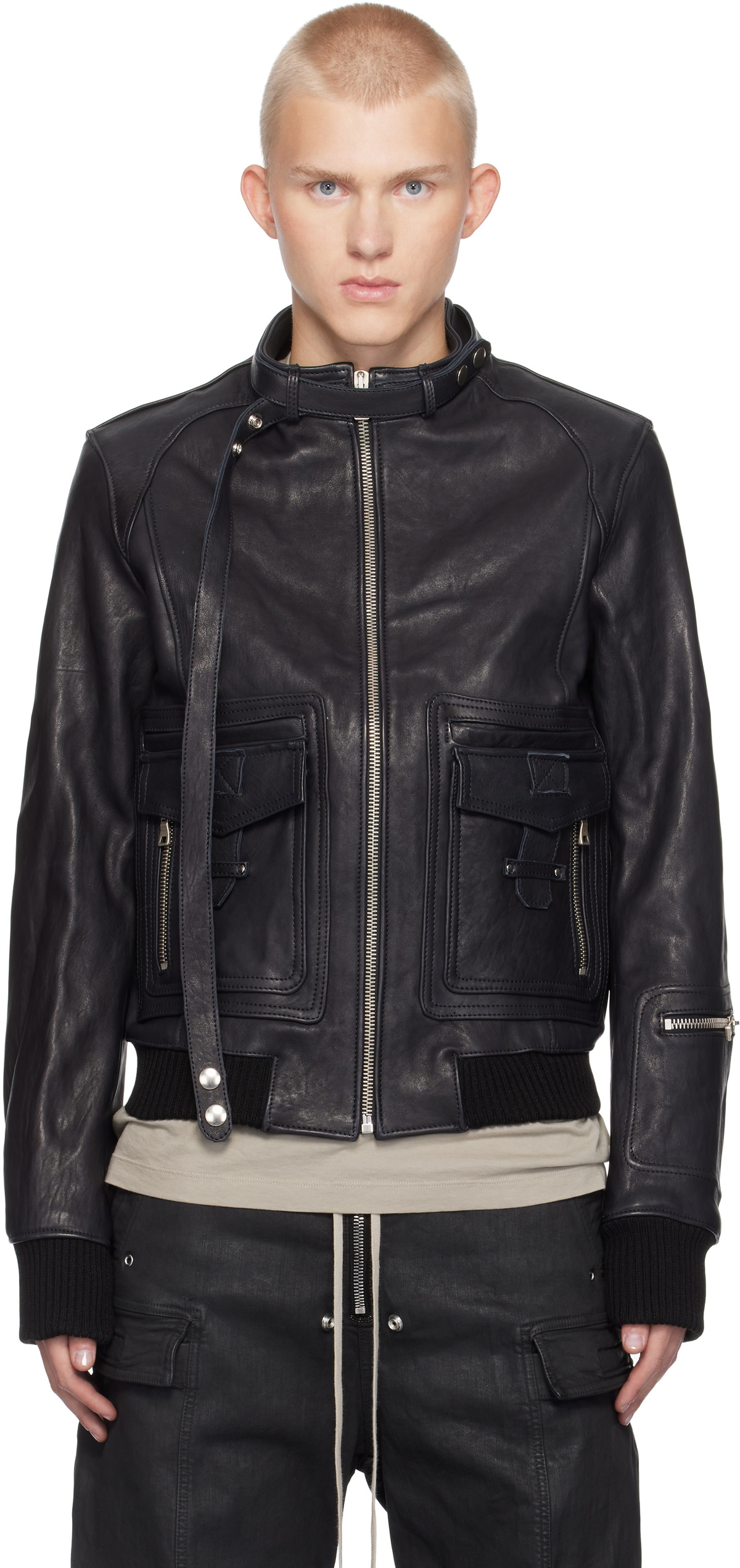 NO/FAITH STUDIOS Black Basic Cargo Leather Jacket