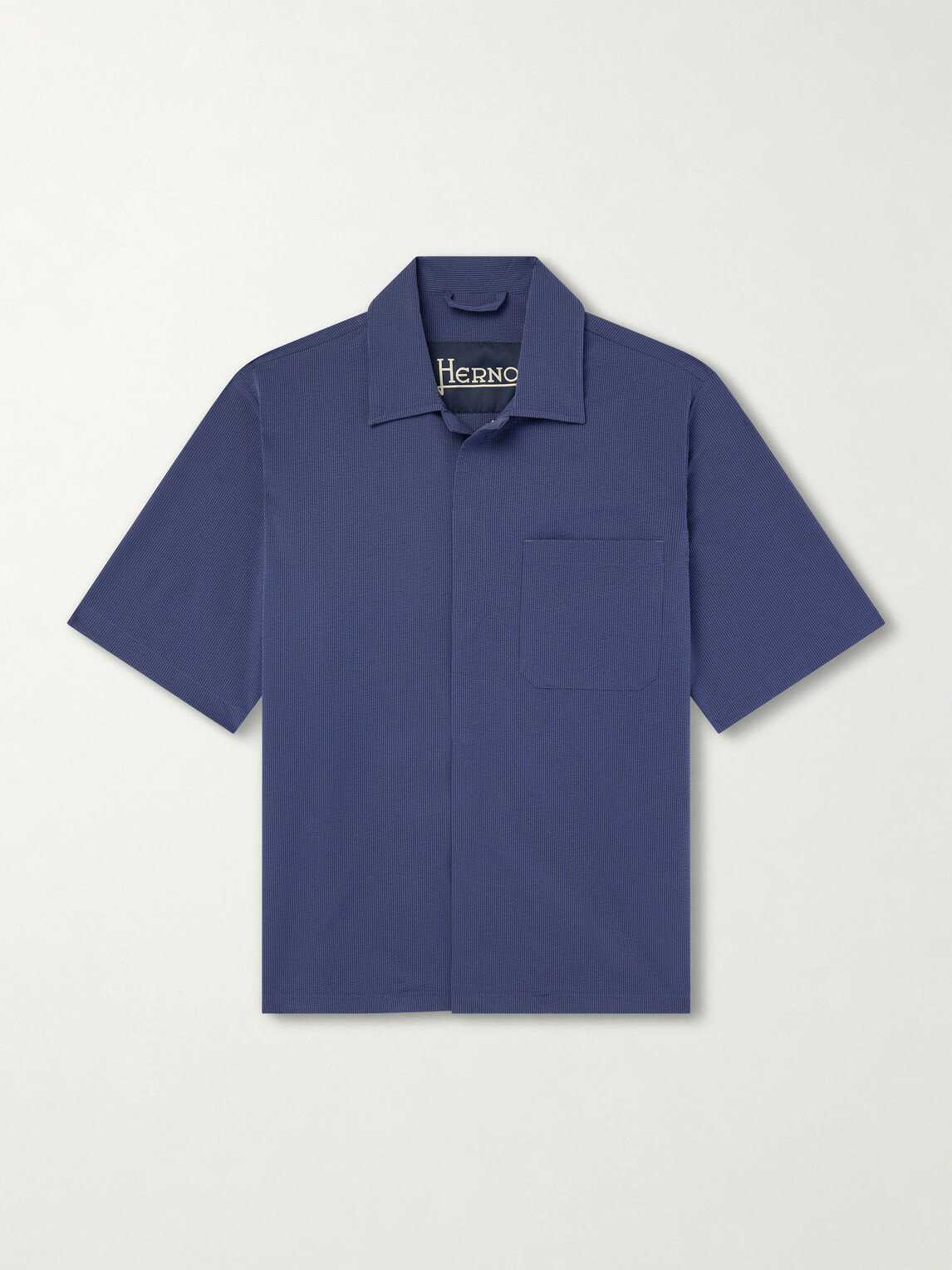 Herno - Seercrease Jersey Bowling Shirt - Blue