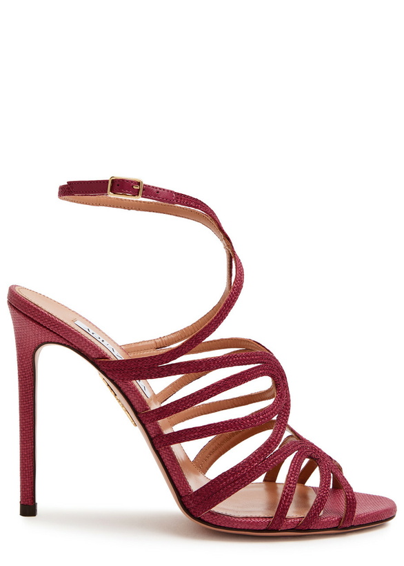 Photo: Aquazzura Serenade 105 Raffia Sandals Burgundy