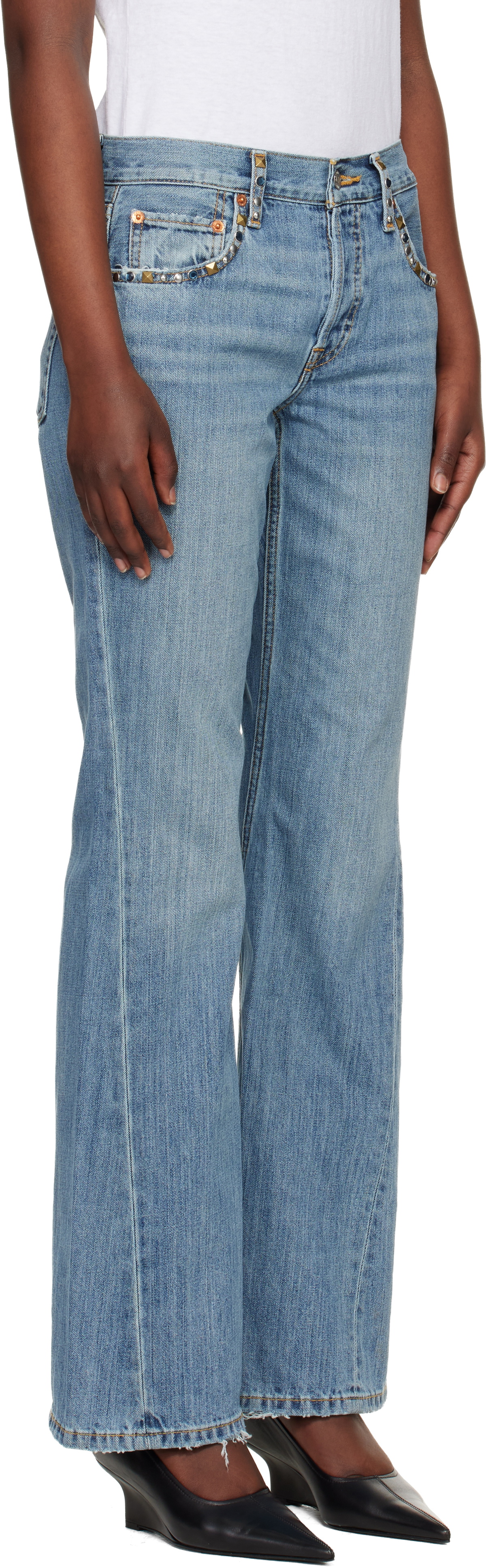 Re/Done Blue Twisted Mid Rise Bootcut Jeans