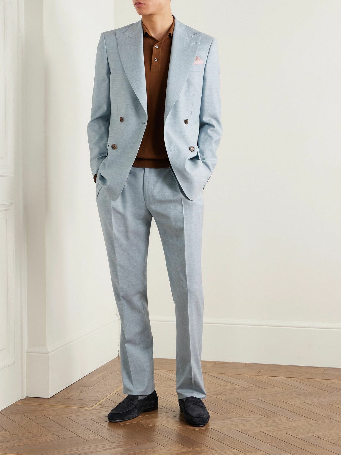 Richard James - Hepworth Double-Breasted Wool Suit Jacket - Blue