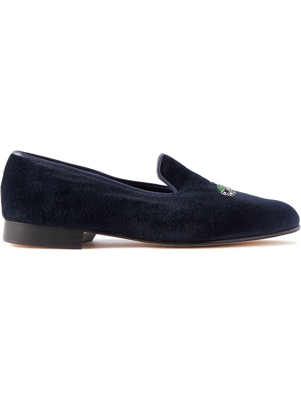 Photo: George Cleverley - Albert Leather-Trimmed Embroidered Velvet Loafers - Blue
