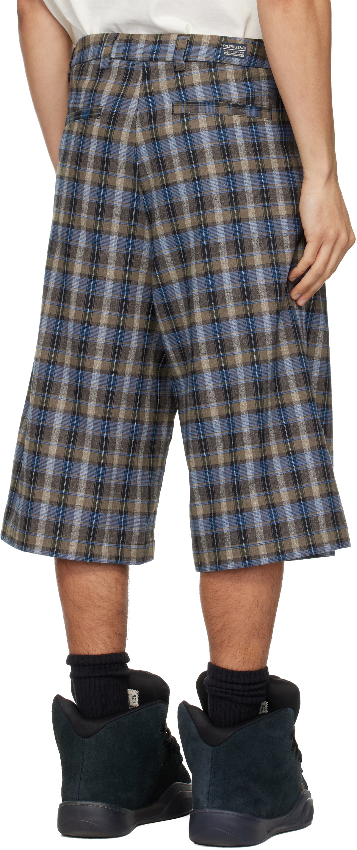 ERL Gray & Blue Check Shorts