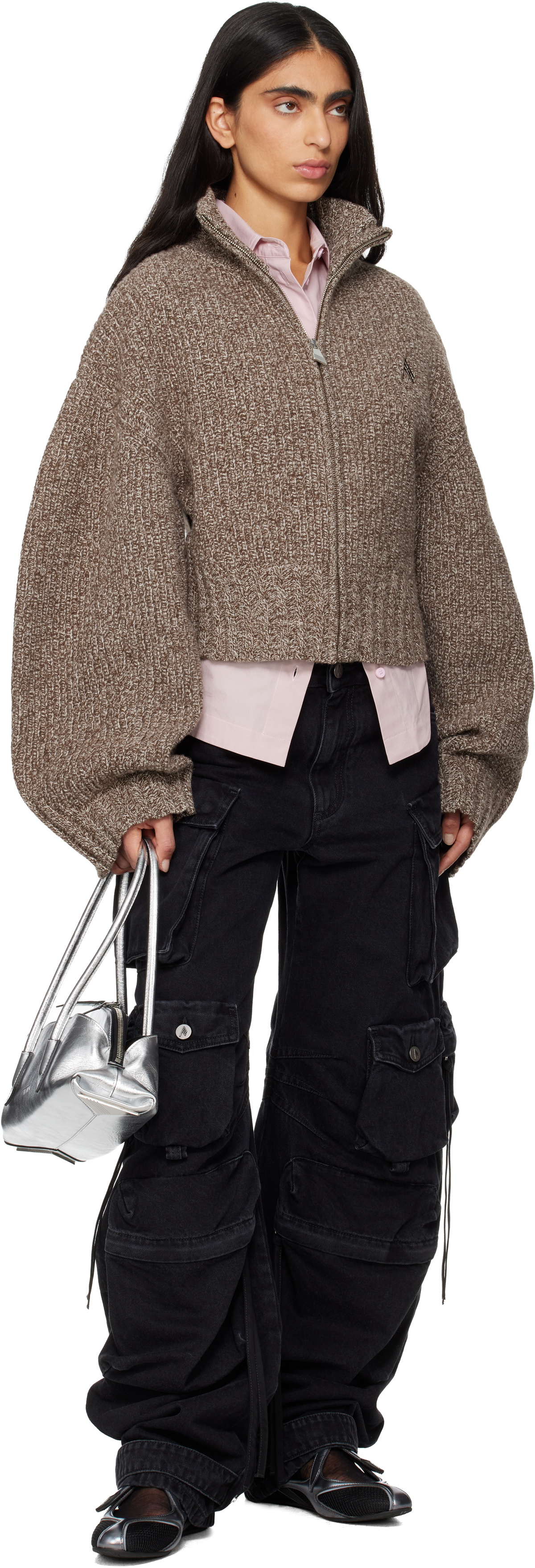 The Attico Brown Wool Cashmere Cardigan