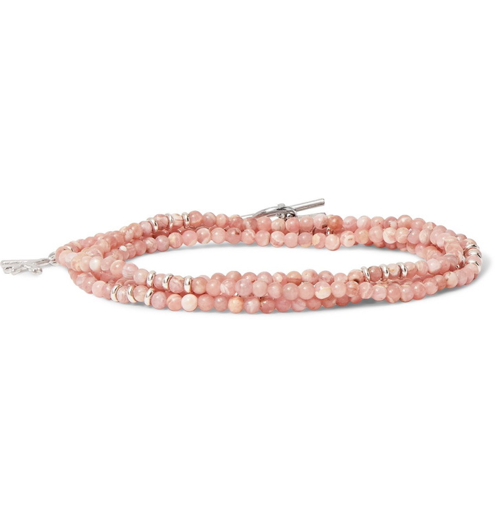 Photo: Isaia - Rhodonite and Sterling Silver Beaded Wrap Bracelet - Pink