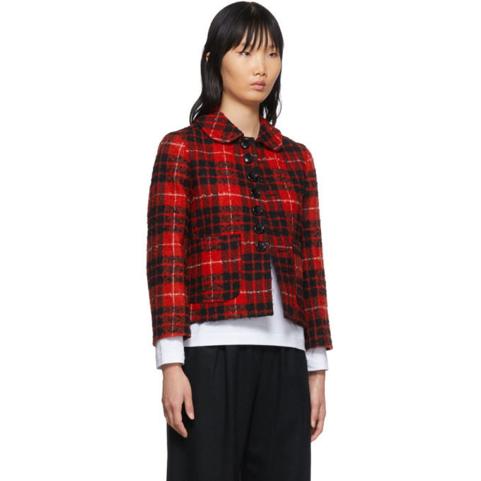 Black Comme Des Garçons tartan check-pattern wool blazer - Red