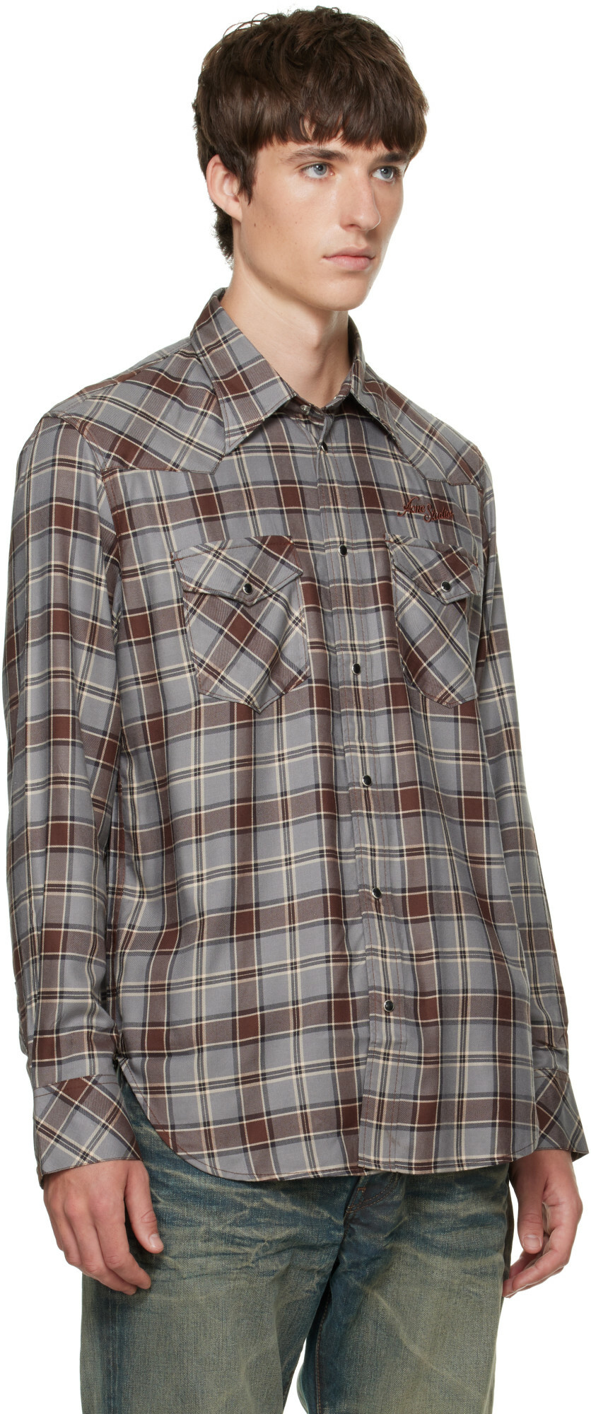 Acne Studios Gray Flannel Check Button-Up Shirt