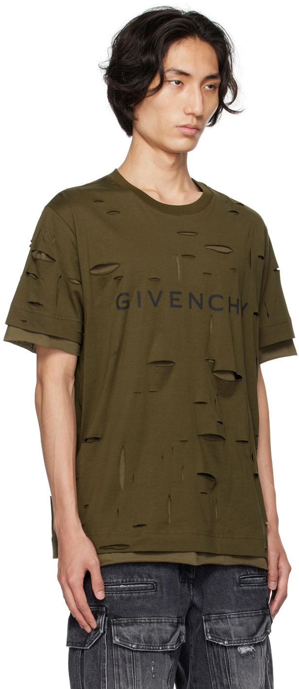 【GIVENCHY】23SS コットン コンテンポラリーカット Tシャツ Givenchy Khaki Cutout T-Shirt Givenchy